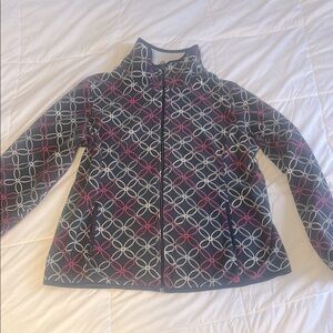 Geometric Flower Rose & White, Dark Grey Zip-up L